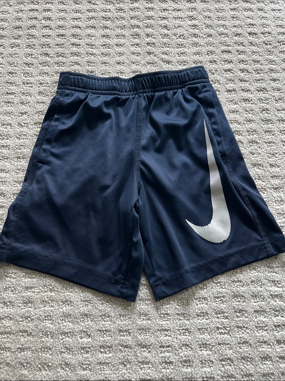 Nike Boys Dark Blue Athletic Shorts with White Swoosh